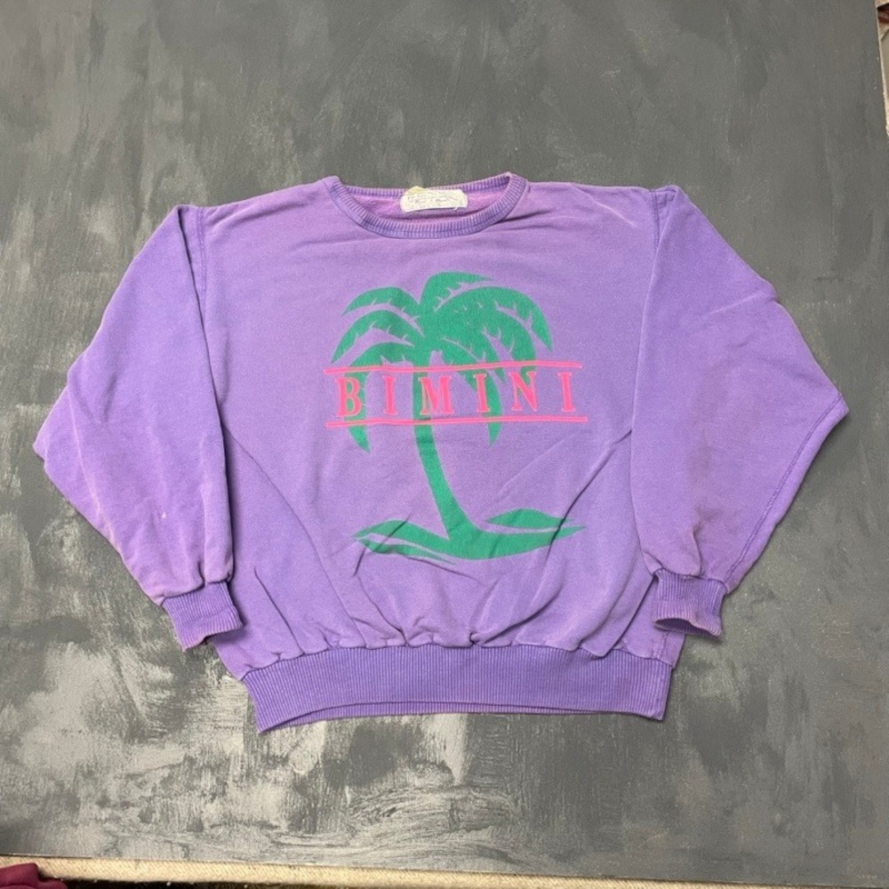 Vintage Non-Fiction Bimini Palm Tree Graphic Sweatshirt Large Purple 90s Good